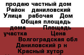 продаю частный дом › Район ­ даниловский › Улица ­ рабочая › Дом ­ 30 › Общая площадь дома ­ 58 › Площадь участка ­ 1 800 › Цена ­ 500 000 - Волгоградская обл., Даниловский р-н, Красный хутор Недвижимость » Дома, коттеджи, дачи продажа   